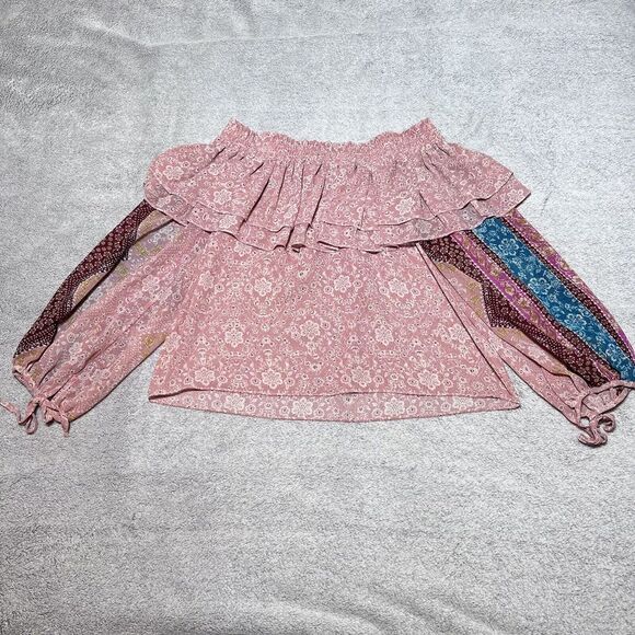 Misa Los Angeles Top Womens XS Pink Floral Sheer Boho Off the Shoulder Lyla - Picture 1 of 12